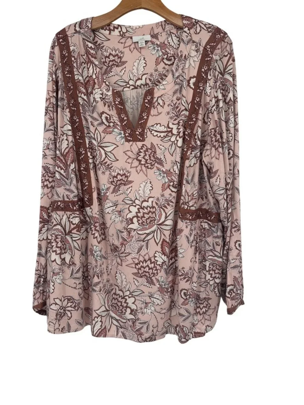 J. Jill Womens Floral Print Boho Tunic Top size 2X plus Pink  Brown Rayon - Picture 2 of 8